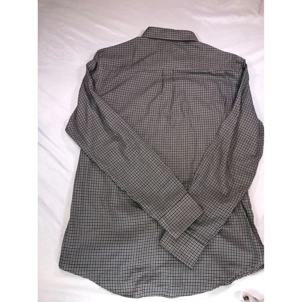 Van Heusen Mens Brown Micro Check Button Down Shirt Long Sleeve Size M 15-15.5